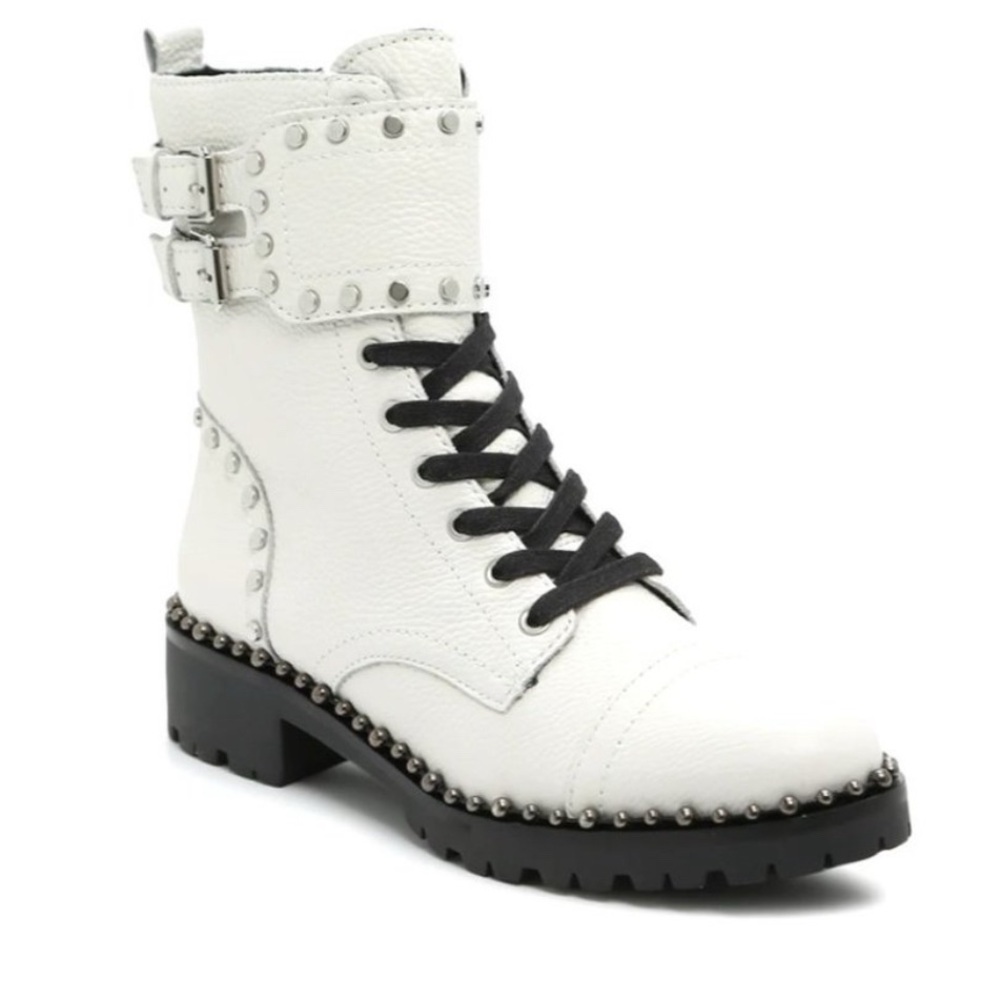 Sam Edelman White Studded Combat Boots
